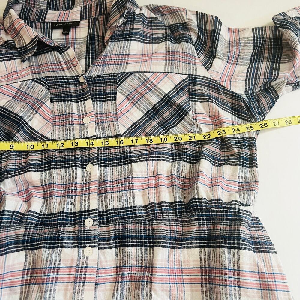 Lane Bryant Plaid Button Down Long sleeve Shirt Dress Size 24 Gray Multi - Picture 6 of 8